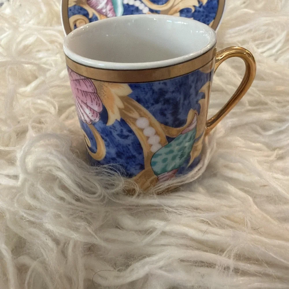 Vtg Otagiri Kimiko Ikeda Espresso Teacup And Saucer Gold‎ Trim Shell And Scroll